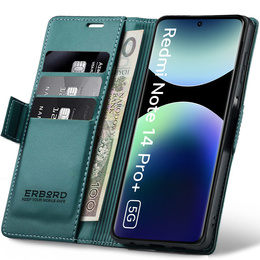 Pouzdro pro Xiaomi Redmi Note 14 Pro+ 5G / Xiaomi Poco X7 5G / Xiaomi Redmi Note 14 Pro 5G, ERBORD Glossy Litchi, flipová peněženka, zelené