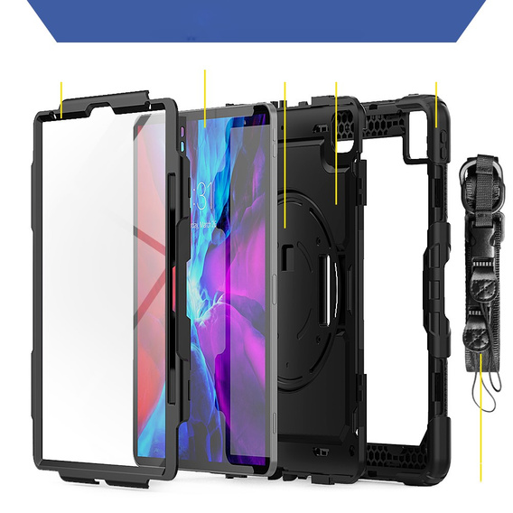 Obrněné pouzdro pro iPad Pro 12.9 2022 / 2021 / 2020 / 2018, ochranné 360 se slotem na stylus, černé