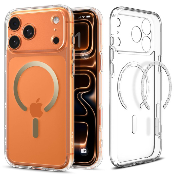 Spigen pouzdro pro iPhone 17 Pro, Ultra Hybrid MagSafe, čiré / zlaté