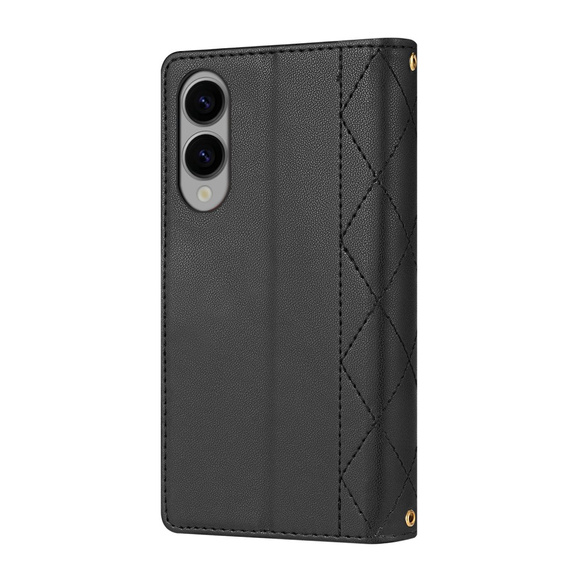 Pouzdro s klopou pro Samsung Galaxy S25 Edge, Rhombus Crossbody Leather, černé