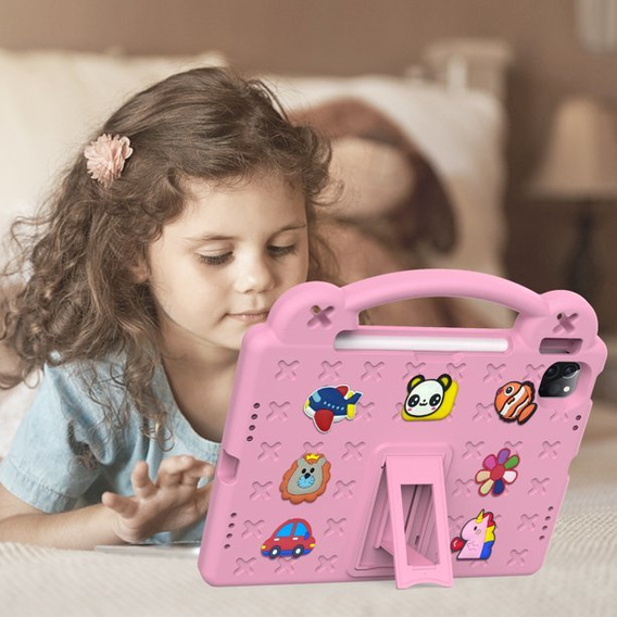 Dětské pouzdro pro iPad Air 10.9" 2022/2020 (5/4 gen.) / Pro 11" 2022/2021/2020 (4/3/2 gen.), Cute Patterns, se stojánkem, růžové