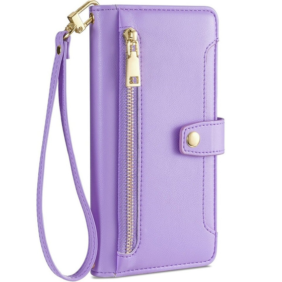Klopové pouzdro pro Motorola Moto G73 5G, Wallet Zipper Pocket, fialové