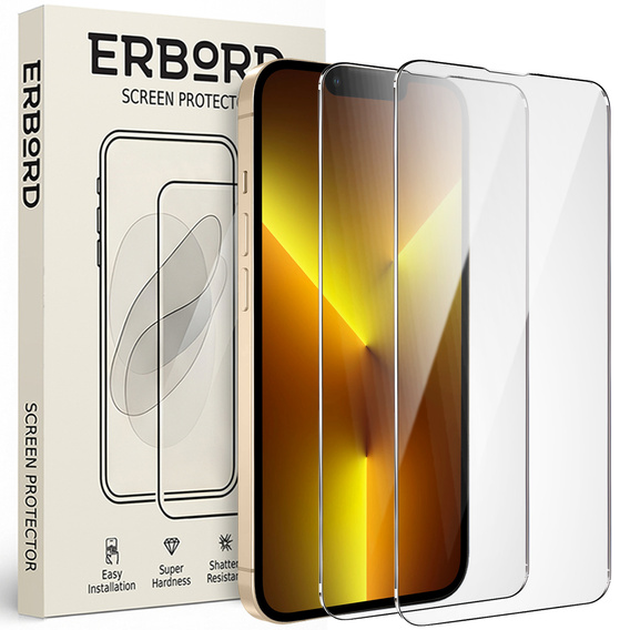 2x tvrzené sklo pro iPhone 13 Pro Max, ERBORD 9H Hard Glass na displeji