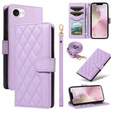 Pouzdro s klopou pro iPhone 16E, Rhombus Crossbody Leather, fialové