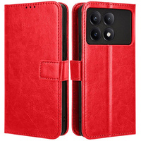 Klopové pouzdro pro Xiaomi Poco F6 Pro, Crazy Horse Wallet, červené