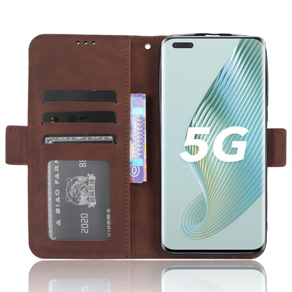 Klopové pouzdro pro Honor Magic 5 Pro 5G, Card Slot, hnědé