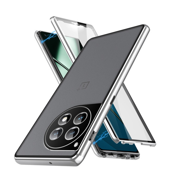 Pouzdro pro OnePlus 12 5G, Magnetic Dual Glass, stříbrné