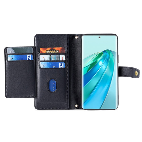 Klopové pouzdro pro Honor Magic5 Lite, Wallet Zipper Pocket, černé