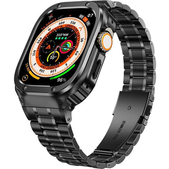 Ocelový náramek s pouzdrem pro Apple Watch 7/8/9 45MM, černý