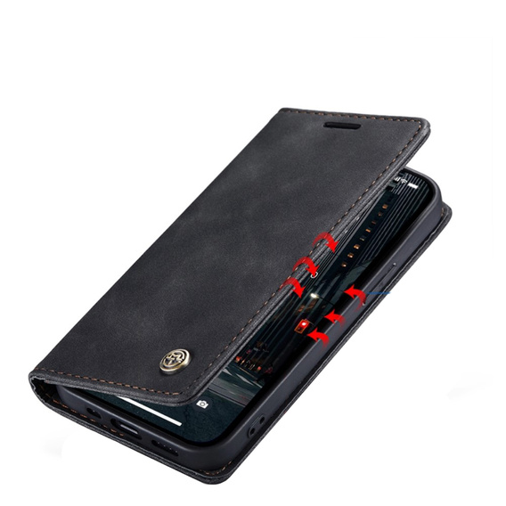 Pouzdro CASEME pro iPhone 14 Pro, Leather Wallet Case, černé