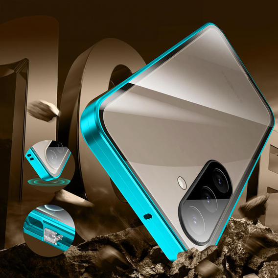 Pouzdro pro Samsung Galaxy A17 5G, magnetické dvojité sklo, průhledné s modrými boky