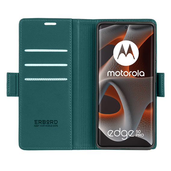 Pouzdro pro Motorola Edge 50 Pro, ERBORD Glossy Litchi, flipová peněženka, zelené