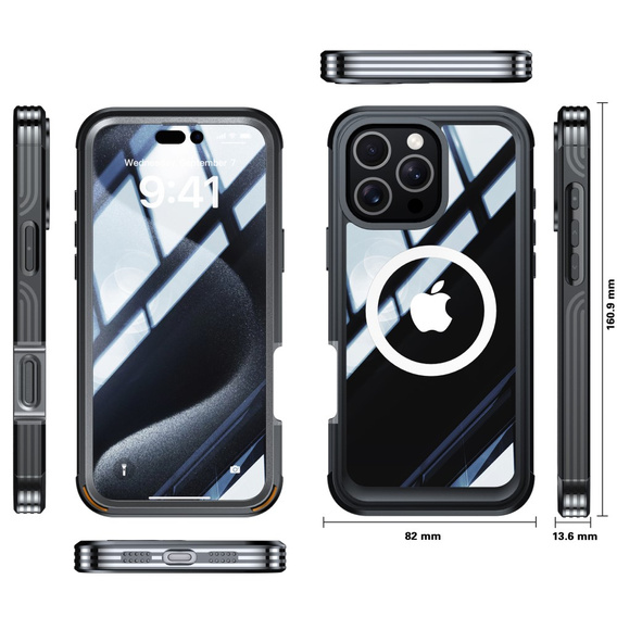 Pouzdro pro iPhone 16 Pro Max, Shockproof, se sklem, pro MagSafe, černé