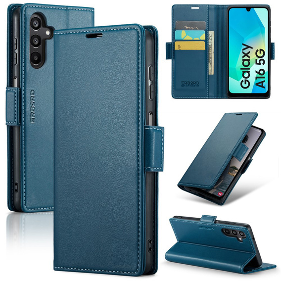Pouzdro pro Samsung Galaxy A16, ERBORD Glossy Litchi, flipová peněženka, modré