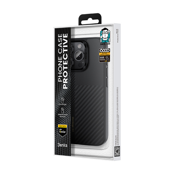 Pouzdro BENKS Kevlar pro iPhone 16 Pro, pro MagSafe, Carbon Fiber, černé