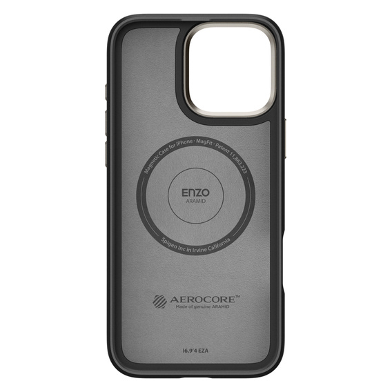 Pouzdro Spigen pro iPhone 16 Pro, Enzo Aramid MagSafe, carbon černé + 9H tvrzené sklo