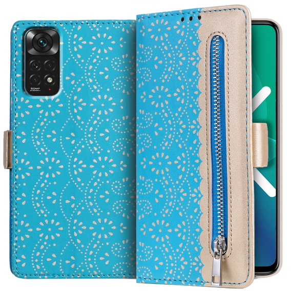 Flipové pouzdro pro Xiaomi Redmi Note 11 4G / Note 11S 4G, Wallet Pocket Zipper Lace, modré