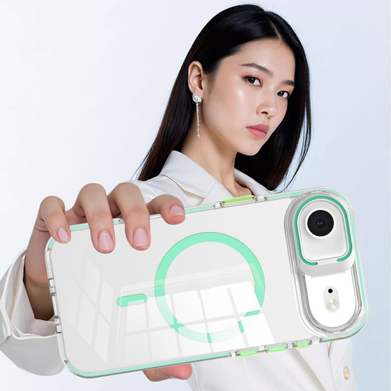 Pouzdro pro iPhone Air, pro MagSafe, se stojánkem, průhledné se zelenými vložkami