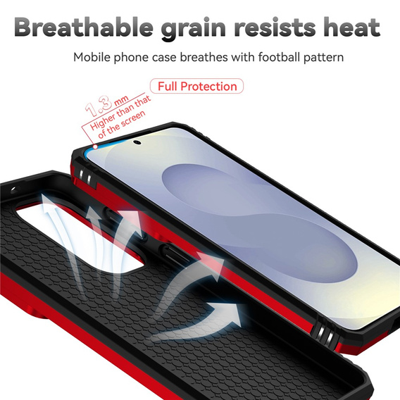 Pevné pouzdro s podstavcem a krytem objektivu pro Samsung Galaxy S26 Plus, červené