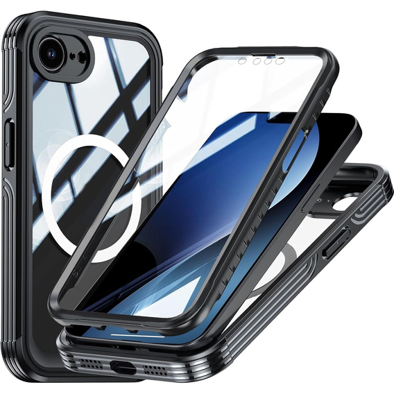 Pouzdro pro iPhone 16E, Shockproof, se sklem, pro MagSafe, černé