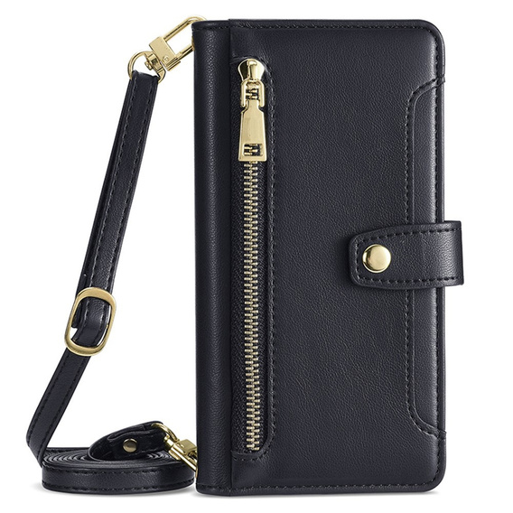 Klopové pouzdro pro Oppo Reno 13, Wallet Zipper Pocket, černé