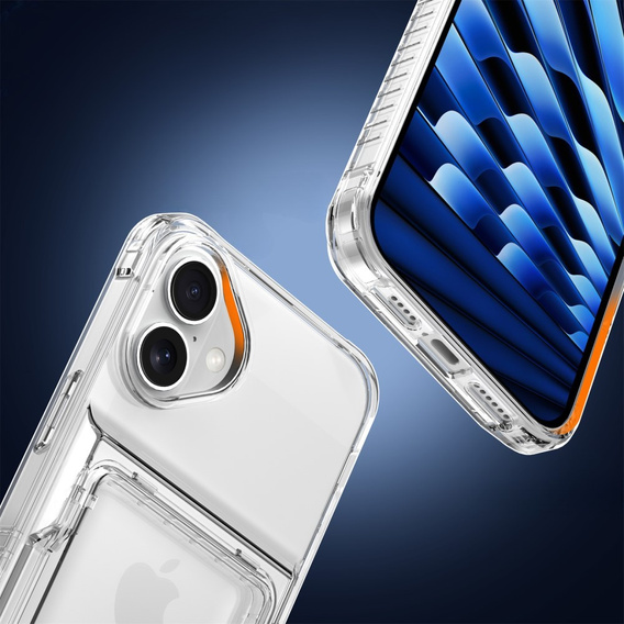 Pouzdro pro iPhone 16, Card Holder Kickstand, transparentní