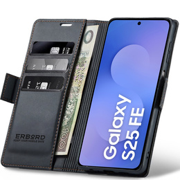 Pouzdro pro Samsung Galaxy S25 FE, ERBORD Glossy Litchi, flipová peněženka, černé
