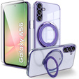 Magnetické pouzdro pro Samsung Galaxy A56, pro MagSafe, fialové + sklo 9H