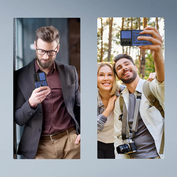 Pancéřové pouzdro pro Samsung Galaxy A17 5G, s ochranou fotoaparátu, se stojánkem, modré