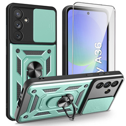 Pancéřové pouzdro pro Samsung Galaxy A36, CamShield Slide, zelené + tvrzené sklo 9H
