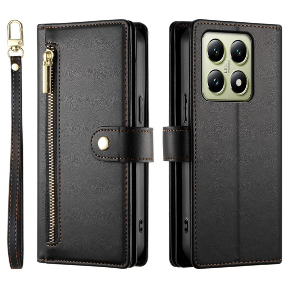 Klopové pouzdro pro Xiaomi 14T, Wallet Zipper Pocket, černé