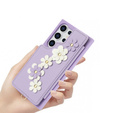 Pouzdro pro Samsung Galaxy S24 Ultra, Leather Flower Card Slot, fialové