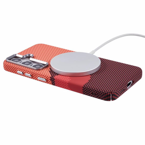 Pouzdro pro Samsung Galaxy S25, Carbon Fiber MagSafe, oranžové