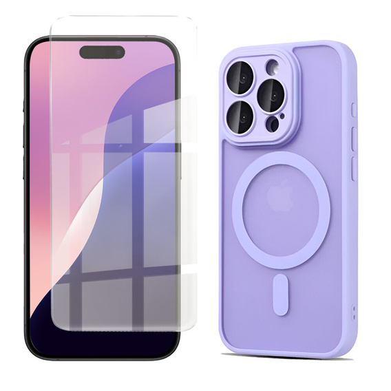 Pouzdro pro iPhone 16 Pro, pro MagSafe, ERBORD Matt Case, fialový + sklo na displej