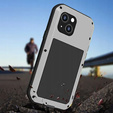Pouzdro Love Mei pro iPhone 13 Mini, armored with glass, stříbrné