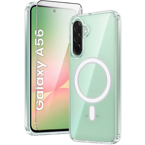 Pouzdro pro Samsung Galaxy A56 5G, Dropproof MagSafe, průhledné + 9H tvrzené sklo