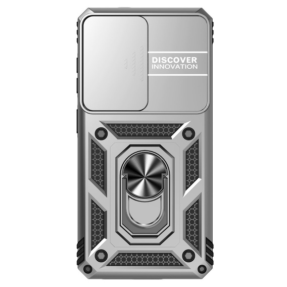 Pevné pouzdro s podstavcem a krytem objektivu pro Samsung Galaxy S26, stříbrné