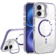 Pouzdro pro iPhone 17, pro MagSafe, se stojánkem, průhledné s fialovými vložkami
