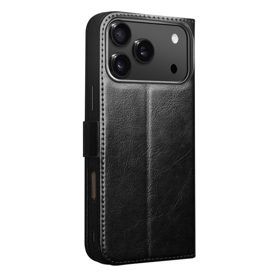 QIALINO Flipové pouzdro z pravé hovězí kůže pro iPhone 17 Pro, černé