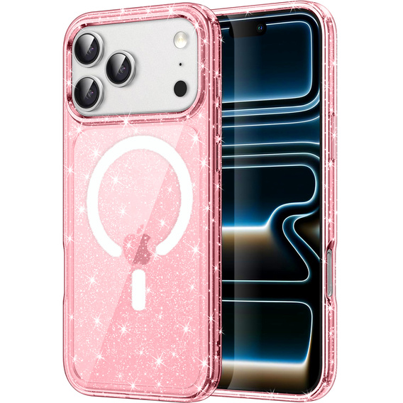 Pouzdro pro iPhone 17 Pro Max, pro MagSafe, třpytivé - průsvitné růžové