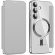 Klopové pouzdro pro Samsung Galaxy S24, RFID Wallet MagSafe CamShield, stříbrné