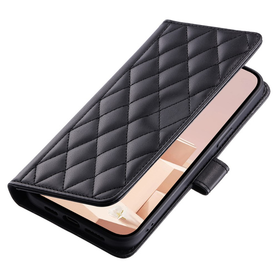 Pouzdro s klopou pro Samsung Galaxy S24 FE, Rhombus Crossbody Leather, černé
