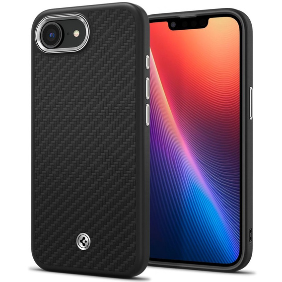 Pouzdro Spigen pro iPhone 16E, Enzo Aramid MagSafe, karbonově černé + 9H tvrzené sklo