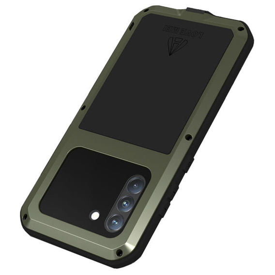 Pouzdro Love Mei pro Samsung Galaxy S21 FE, armored with glass, zelené