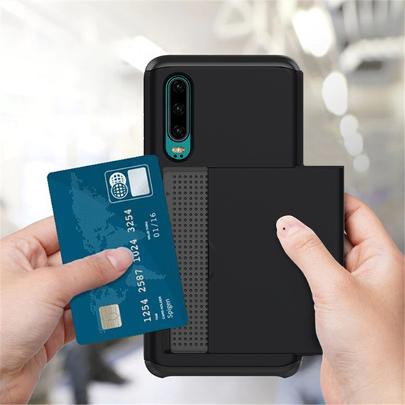Pouzdro pro Huawei P30, Sliding Card Holder, černé
