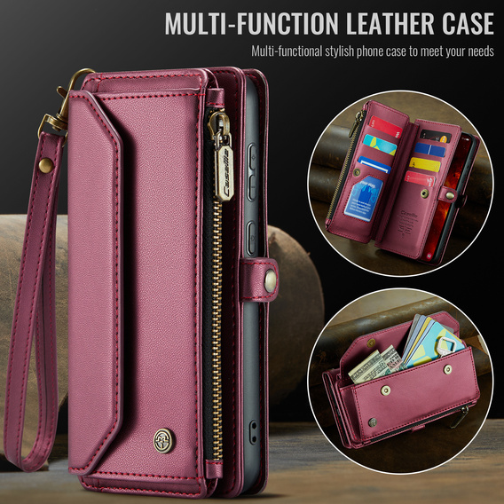 Pouzdro CASEME pro Samsung Galaxy S25 FE, RFID Leather Wallet, s popruhem přes rameno, červené