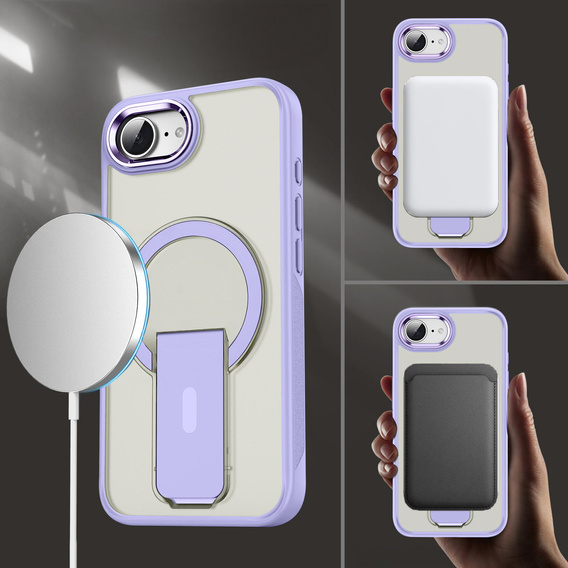 Pouzdro pro Iphone 16E, matný stojánek, pro MagSafe, fialové