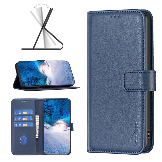 Klopové pouzdro pro Samsung Galaxy A25 5G, BINFEN Wallet, modré + 9H sklo 