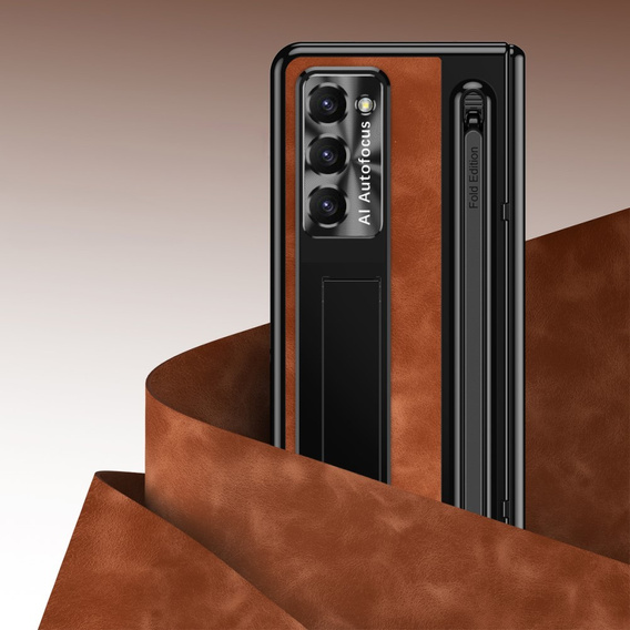 Pouzdro s podstavcem Leather+PC s průhledným okénkem a stylusem pro Samsung Galaxy Z Fold6 5G