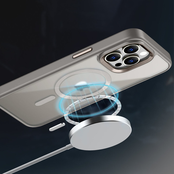Pouzdro pro iPhone 16 Pro Max, pro MagSafe, ERBORD Matt Case, transparentní / titanová + sklo na displej